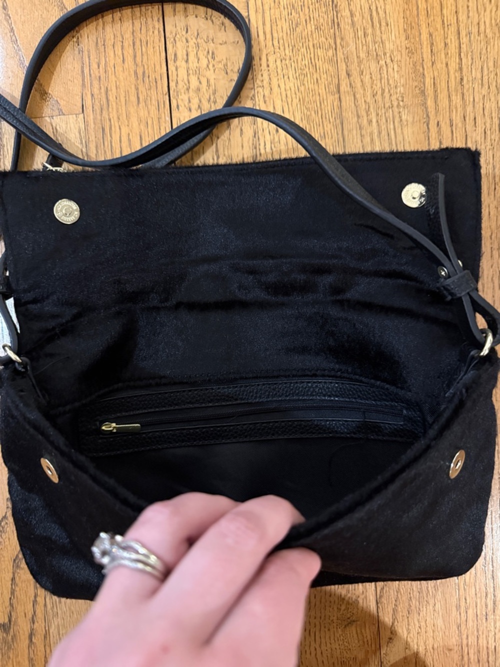 a new day Black Faux Fur Crossbody Bag with Gold Zip - Picture 4 of 5